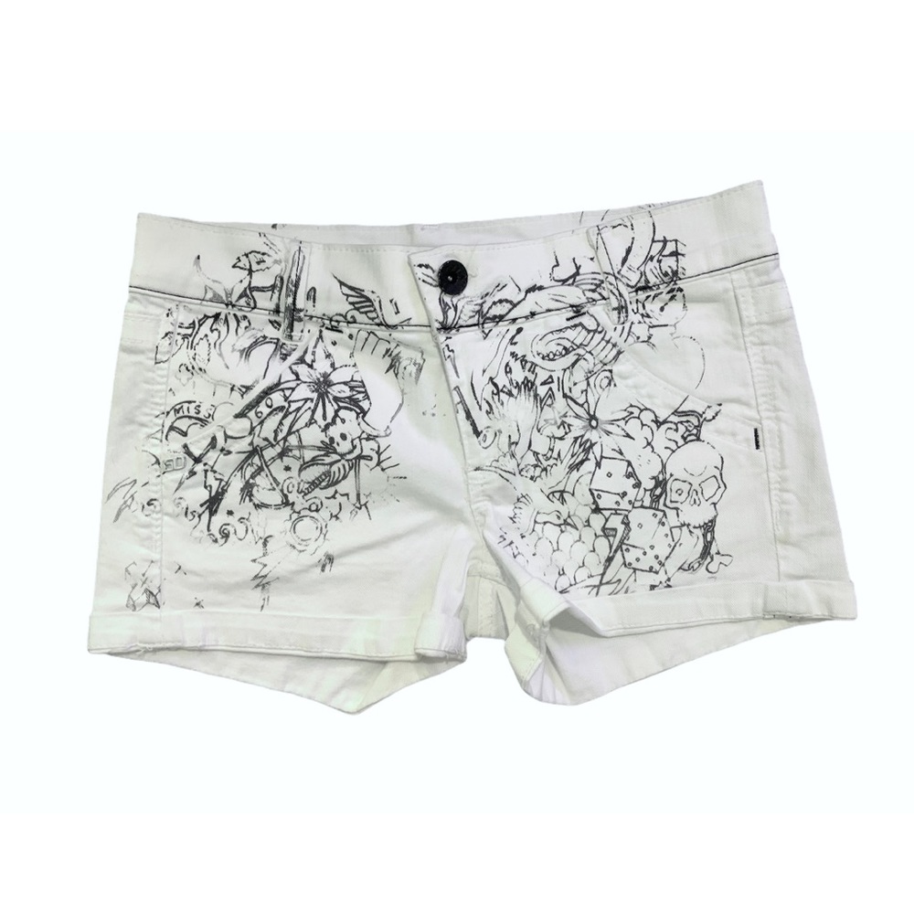 Miss Sixty White Graffiti Art Jean Shorts - US 30